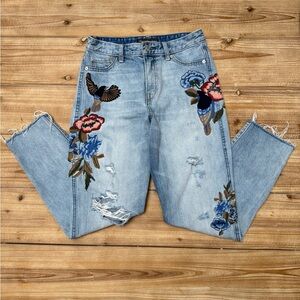 Embroidered Light Blue Women’s Jeans with Floral & Bird Detail